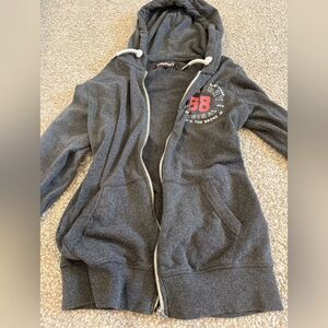 Superdry Orange Label Athletic Zip Up Hoodie Charcoal Grey Red Logo Size M